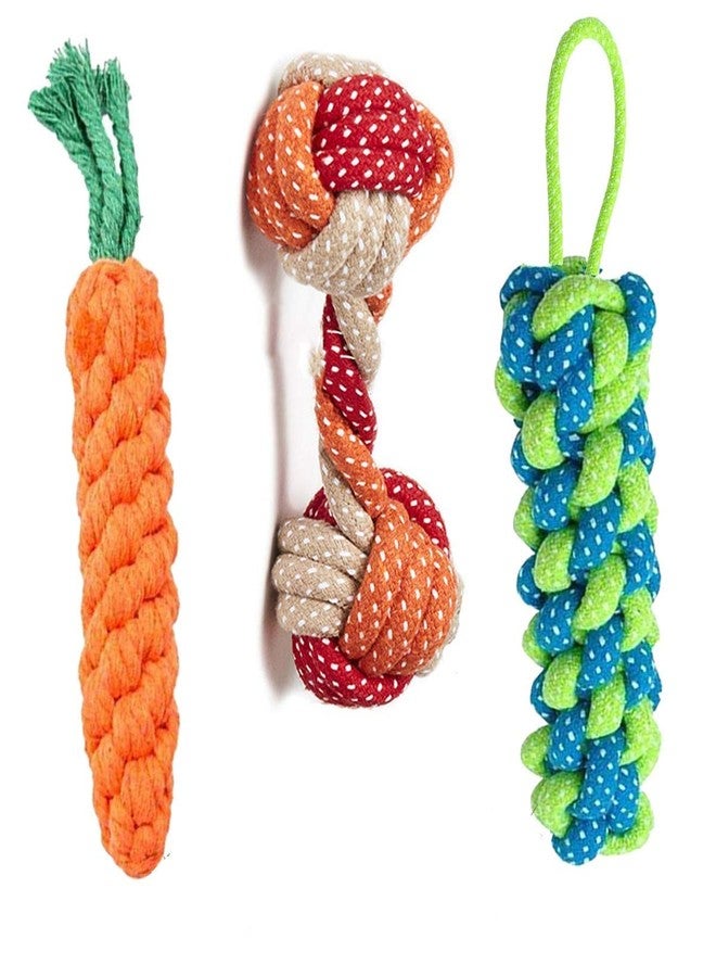 Pet Believe Combo of 3 Durable Cotton Made Rope Toys for Dogs & Puppies |2 Carrot Rope Toy | 1 Rope Dumbbell (Combo of 3) Colour May Very - Image 1
